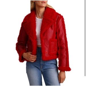 Avec Les Filles Red Faux Shearling Jacket